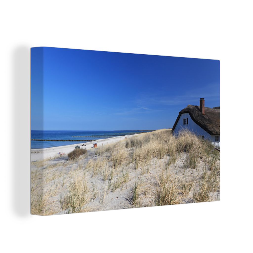 OneMillionCanvasses - Leinwandbilder - 140x90 cm, Ostsee - Haus - Dünen, Wandbilder Kunstdruck Wanddekoration - Foto auf Leinwand - Gemälde auf...