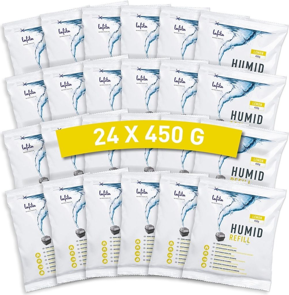 24x Lafita Luftentfeuchter Nachfüllung - 450 Gramm - Zitronenduft - Granulat - Feuchtigkeit Absorber Nachfüllpack