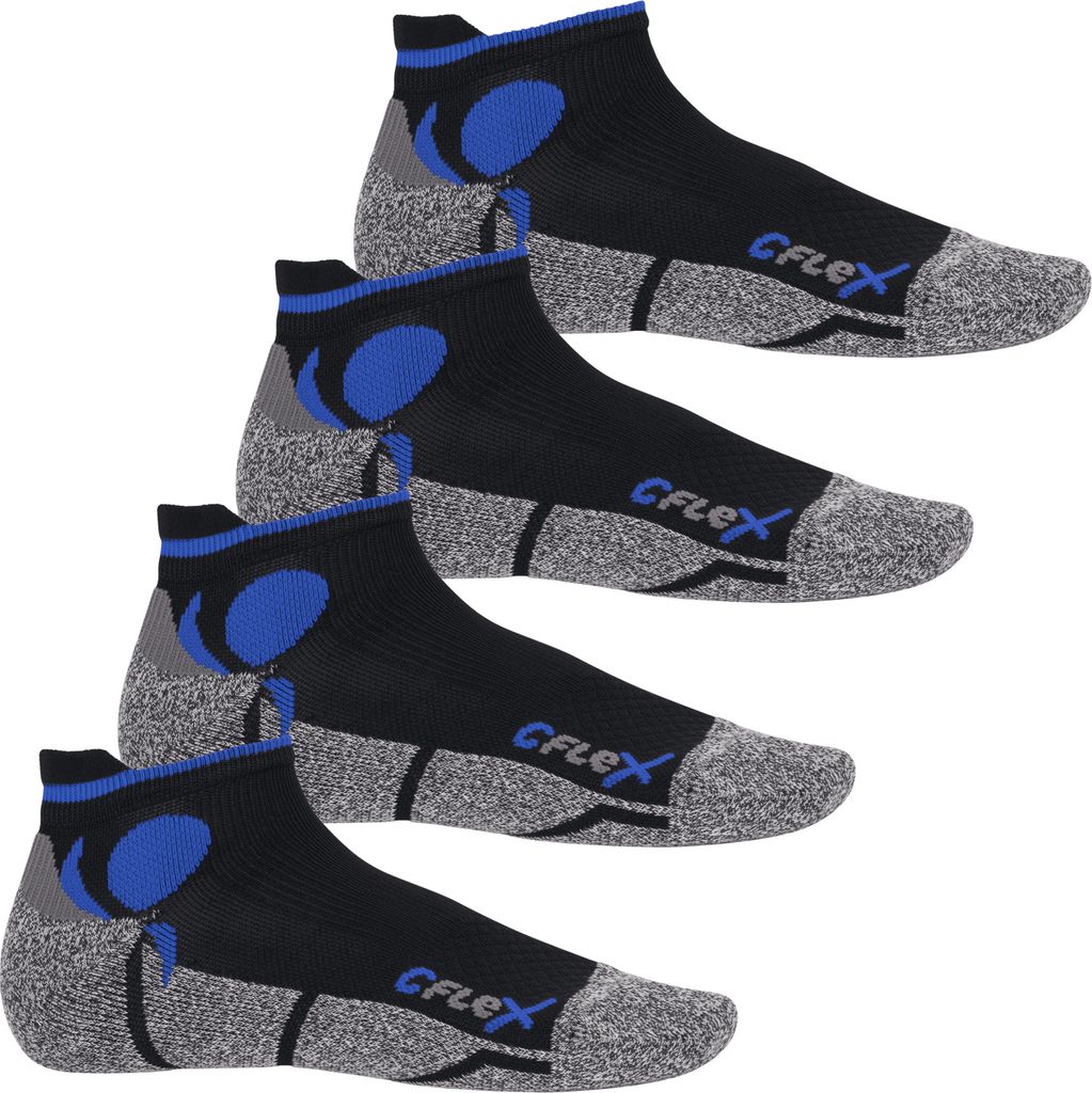 CFLEX Damen und Herren Running Funktions-Sneakersocken (4 Paar) Laufsocken- Schwarz-Blau 39-42