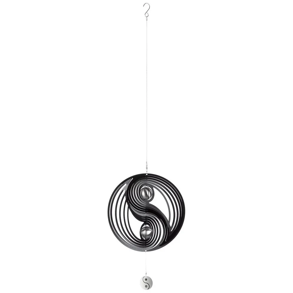Décoration éolienne Yin Yang inox noir résistant 108cm de hauteur