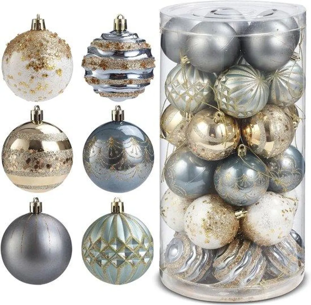 Boules de Noël Bleues et Or 6 cm Incassables - Lot de 30 Décorations
