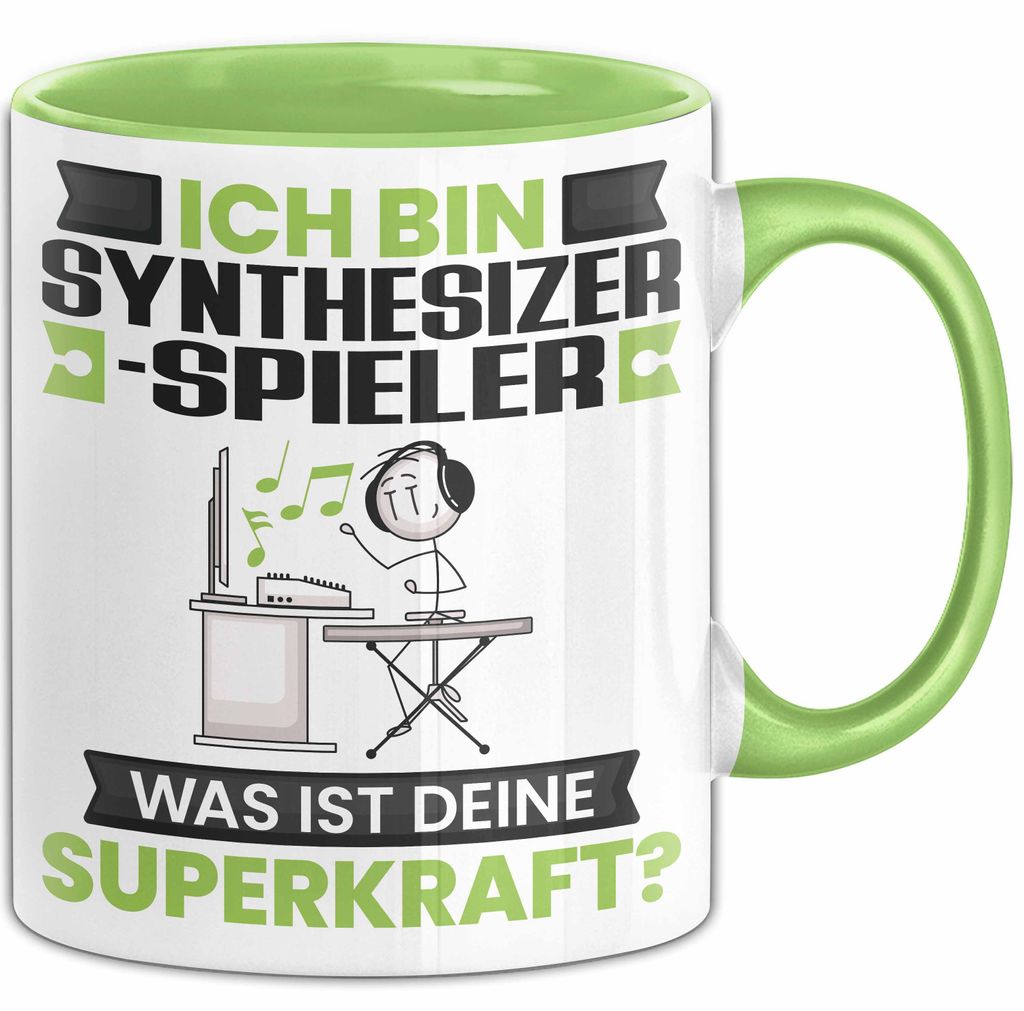 Synthesizer-Spieler Tasse Geschenk für Synthesizer-Spieler Geburtstag Lustiger Spruch Kaffee-Becher Was Ist Deine Superkraft (Grün)