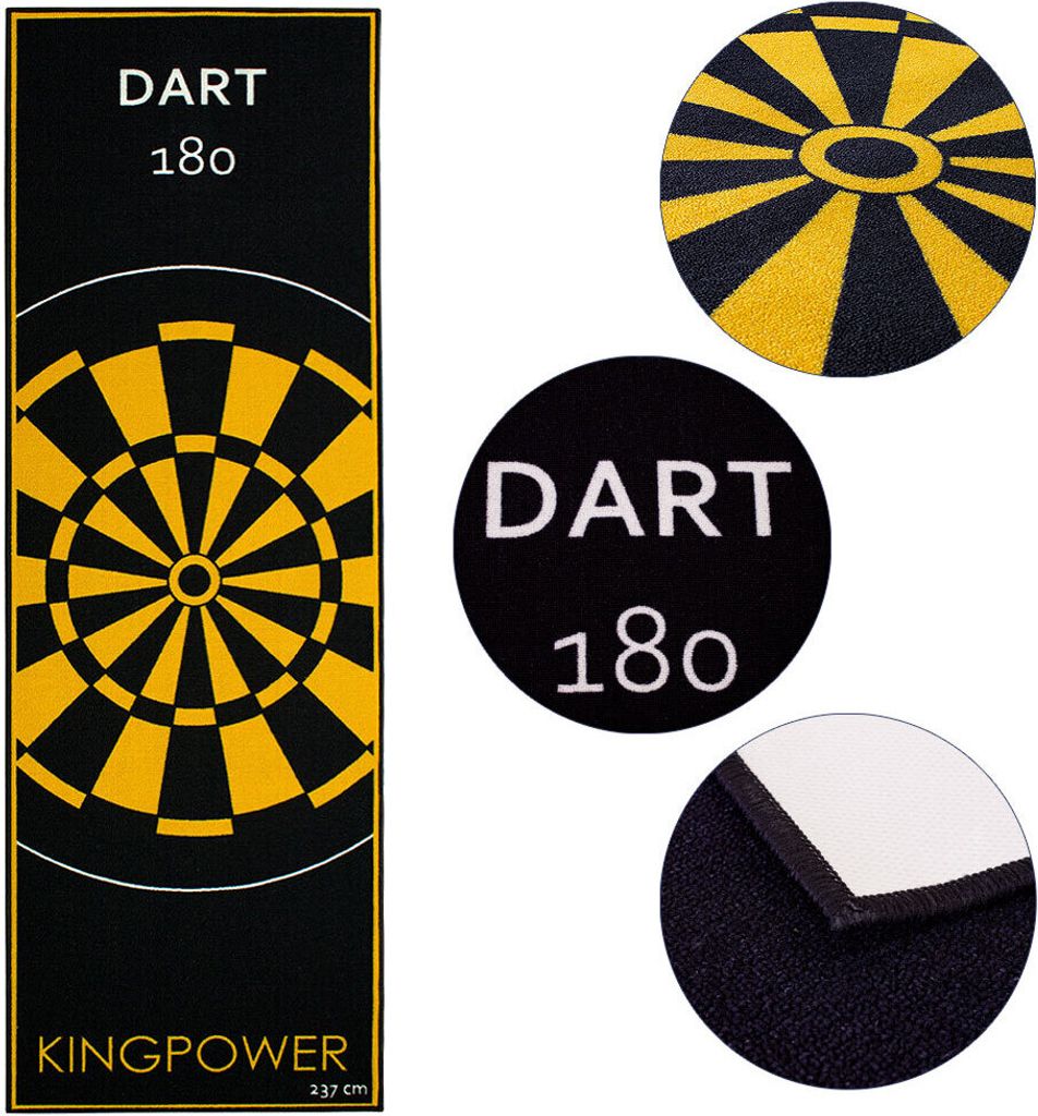Kingpower Dartteppich mit Abwurflinie, Dart Zubehör mit Motiv, Dartmatte mit Oche, pflegeleichter Teppich rutschfest , Auswahl:Design 6 - 237 x 80 cm