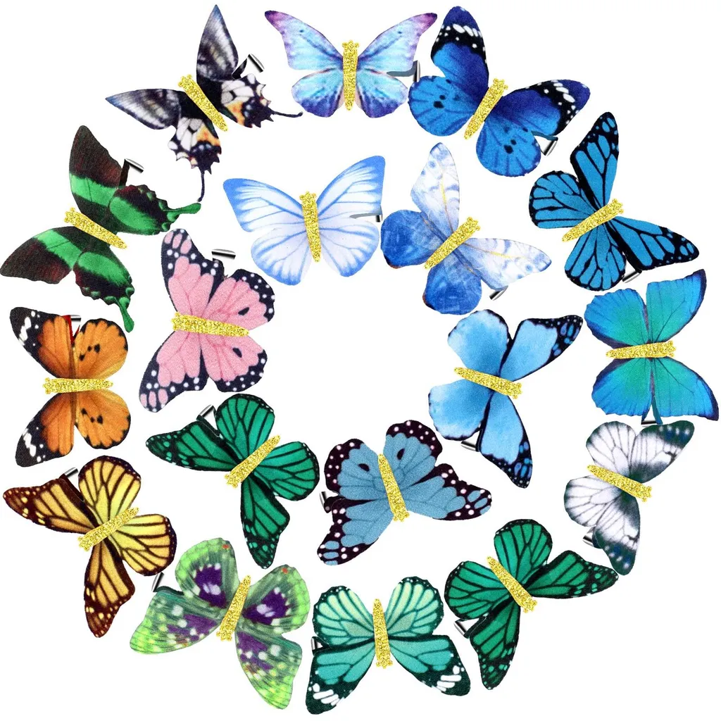 18 barrettes papillon scintillantes pour femme en métal doré et argenté