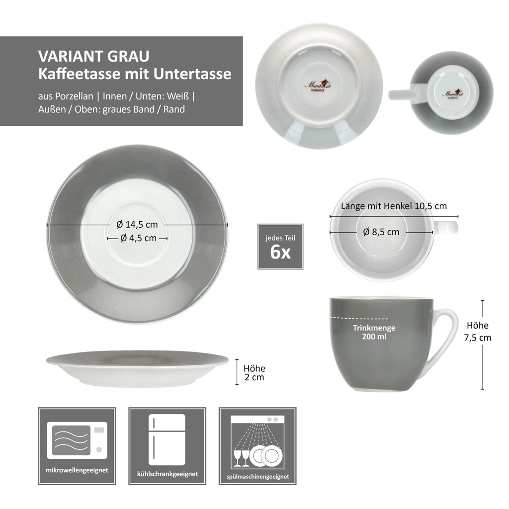 MamboCat 6er Set Porzellan Serie Variant GRAU, Produktbild 5