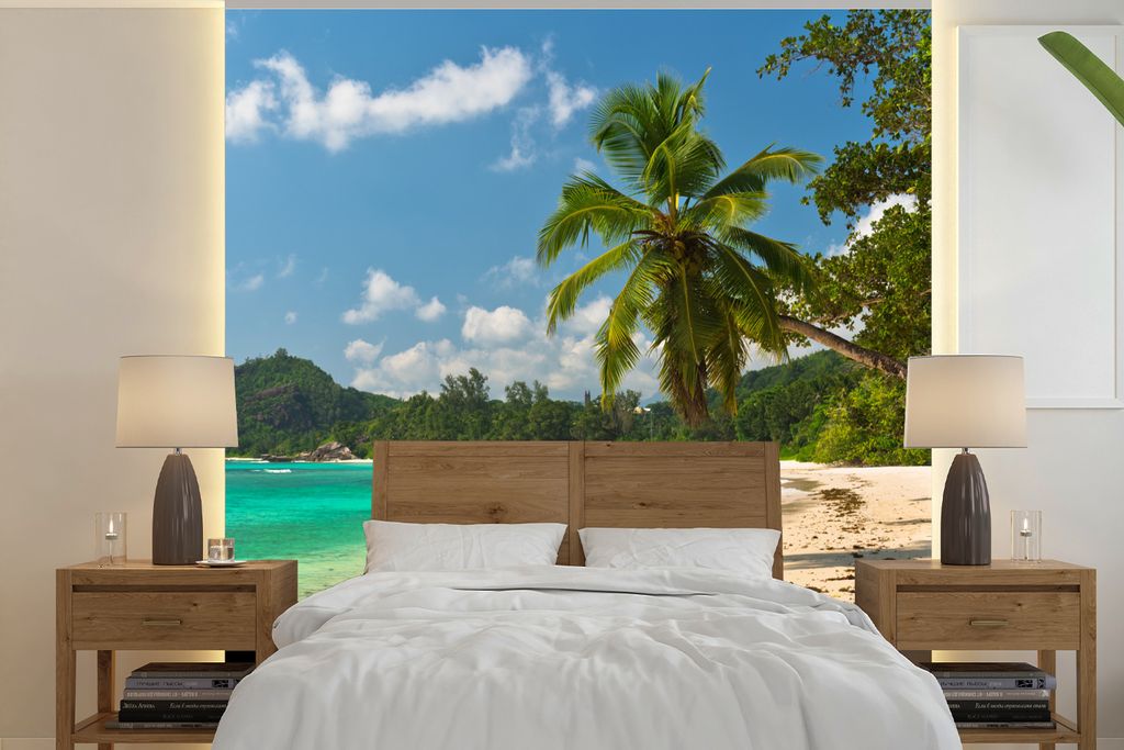 MuchoWow Fototapete für Wohnzimmer oder Schlafzimmer Wandtapete Vinyl Motivtapete Tropisch - Insel - Strand - 220x220 cm - Tapeten