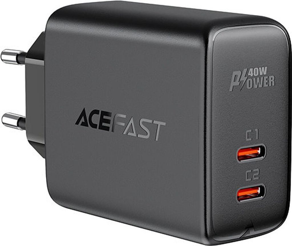Acefast Ladegert 2x USB Typ C 40W, PPS, PD, QC 3.0, AFC, FCP schwarz (A9 schwarz)
