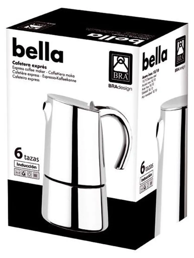 Fini le Café Fade : Cafetière Italienne BRA Bella 6 Tasses Inox Gris Durable