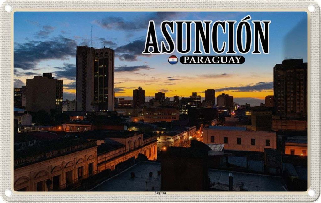 vianmo Blechschild 12x18 cm Asuncion Paraguay Skyline Sonnenuntergang Bildmotiv Reisemotiv Abenteuer Reisen