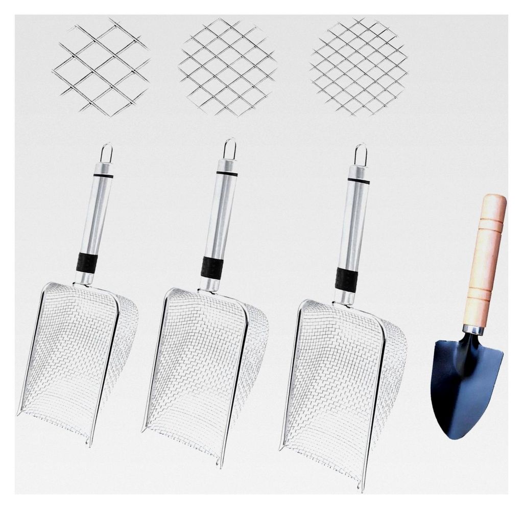 4-teiliges Set Erdsieb und Gartensieb aus Edelstahl mit kleiner Gartenschaufel