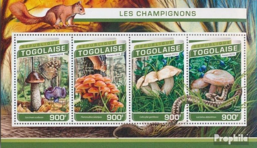 Briefmarken Togo 2016 Mi 7709-7712 Kleinbogen (kompl. Ausgabe) postfrisch Pilze