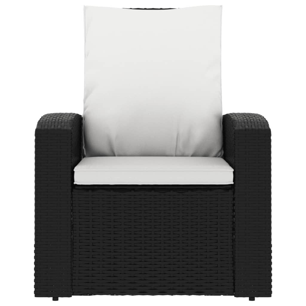Möbel Outdoor-Stuhl/Picknickstuhl - Gartensessel Verstellbar mit Kissen Schwarz Poly Rattan - 74x80,5x93 cm Top6488522