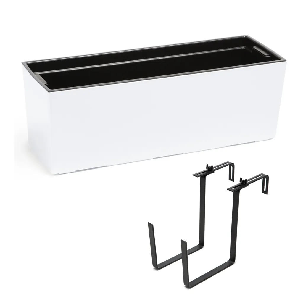 Bac à fleurs blanc 56 cm avec réservoir d'eau et support métallique