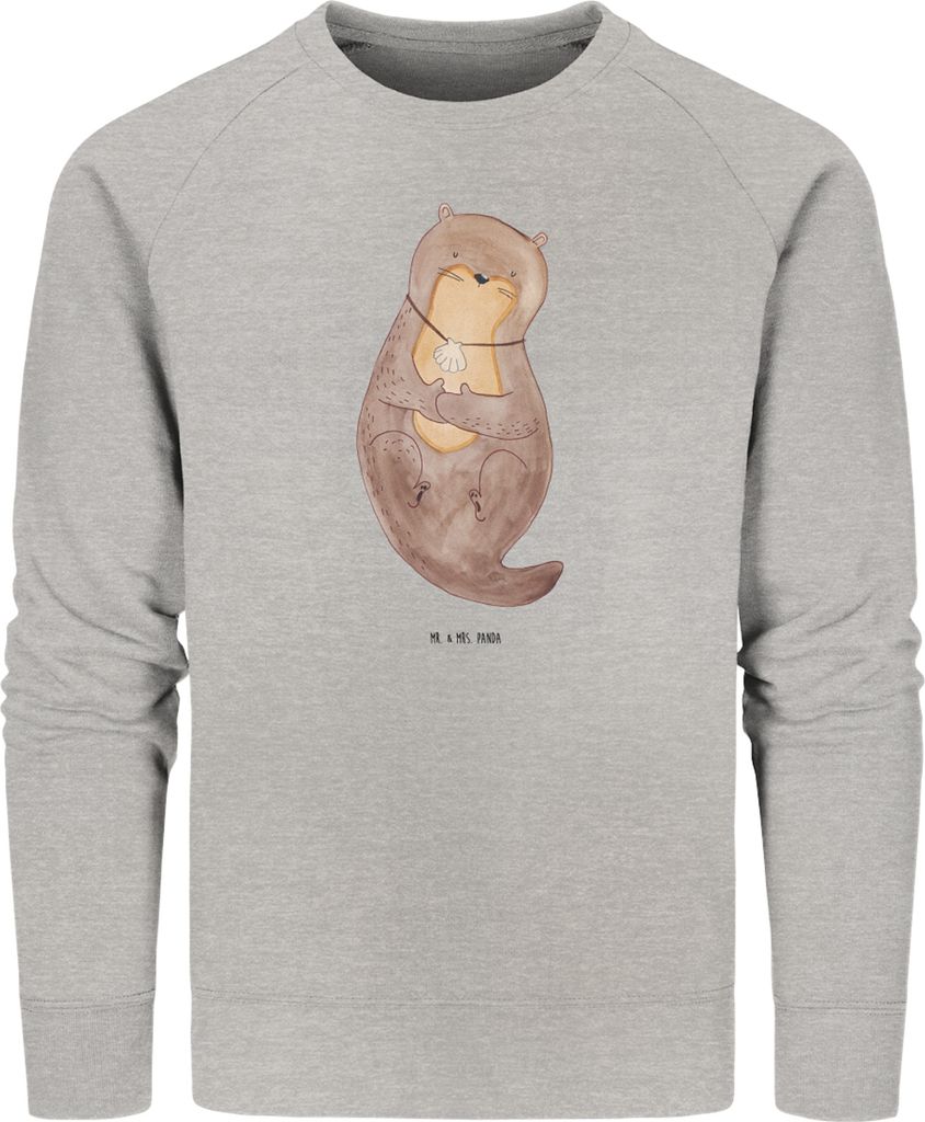Mr. & Mrs. Panda Baumwoll Pullover Otter Muschel Größe S - Heather Grey - Geschenk, Pulli, Sweatshirt, Seeotter, Süß, Motivation, Büro, Sweater