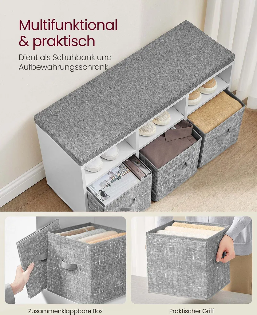 Banc à chaussures pour entrée étroite avec 6 cases de rangement - 3