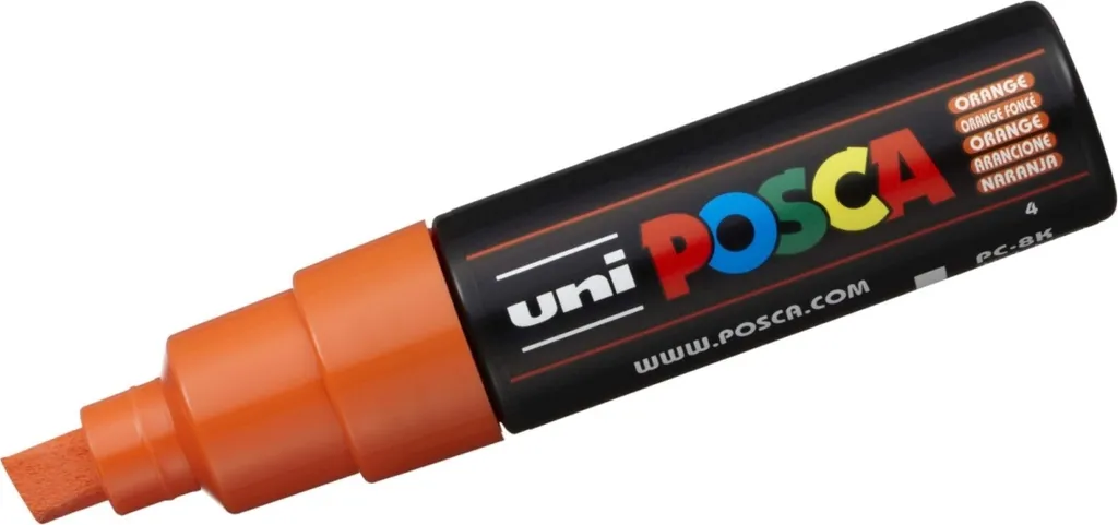 Marqueur POSCA PC-8K Orange Pointe Biseautée 8mm - Pack de 6 Pièces