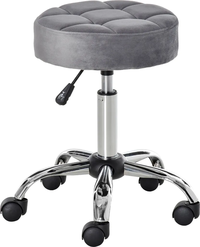 Tabouret de salon réglable en hauteur velours gris avec base chromée 35cm