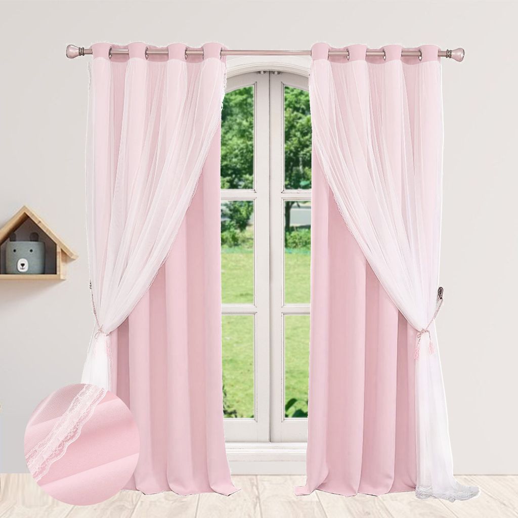 Vorhang Blickdicht Ösen Doppelschicht,Verdunklungsvorhang Gardine Fensterdeko Schlafzimmer Wohnzimmer Kinderzimmer Rosa B 132x H 243cm