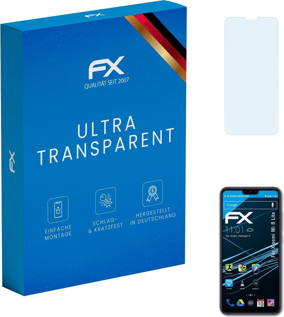 atFoliX FX-Clear 3x Schutzfolie kompatibel mit Xiaomi Mi 8 Lite Displayschutzfolie