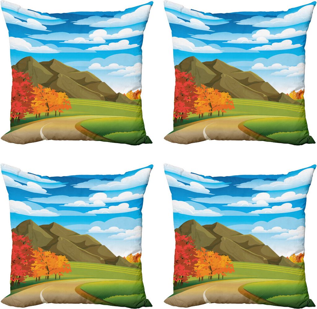 ABAKUHAUS Wolke Kissenbezug Set (4 Stück), Herbst-Straße Bäume Blätter, Moderner Doppelseitiger Digitaldruck, 45 cm x 45 cm, Mehrfarbig