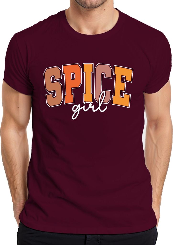 Spice girl Herbst Retro College Schrift Orange Braun Foodie cool Herren T-Shirt, Burgundy, XXL