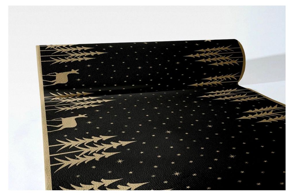Airlaid Tischläufer 40 cm x 24 m, Tischdecken Rolle stoffähnlich, praktische Einmal Tischdecke für Weihnachten, Liane (Schwarz)