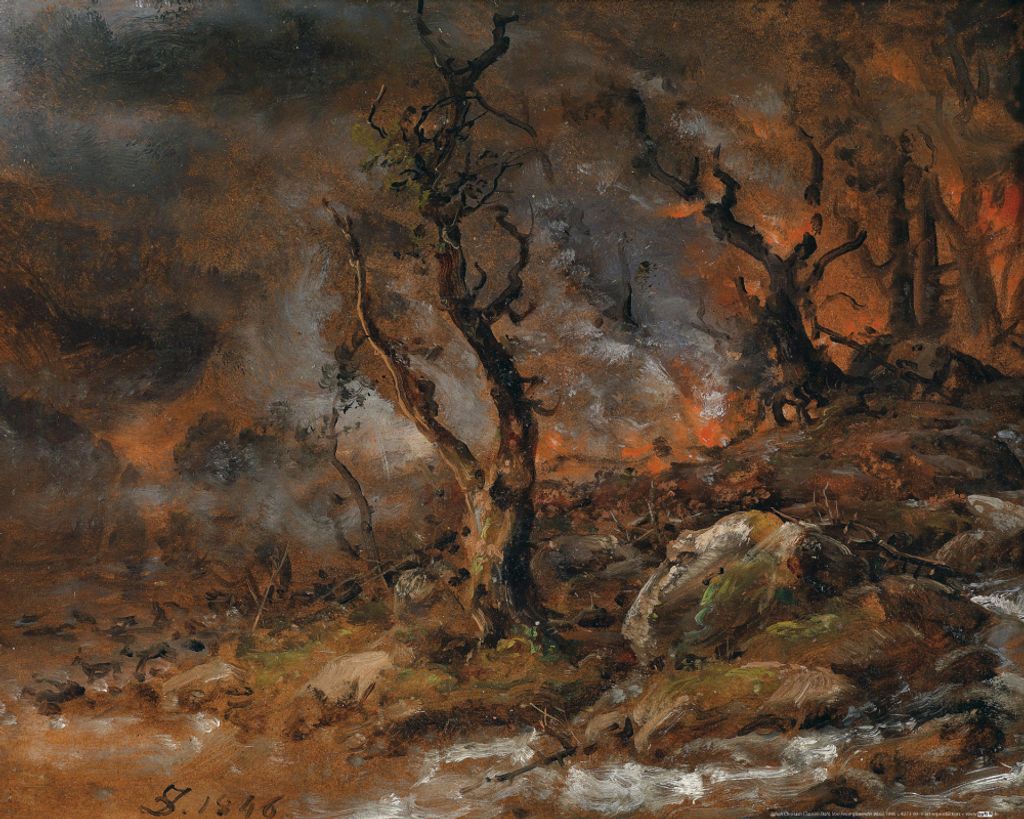 Johan Christian Dahl Kunstdruck Bild - Von Feuer Glosender Wald, 1846 (40 x 50 cm)