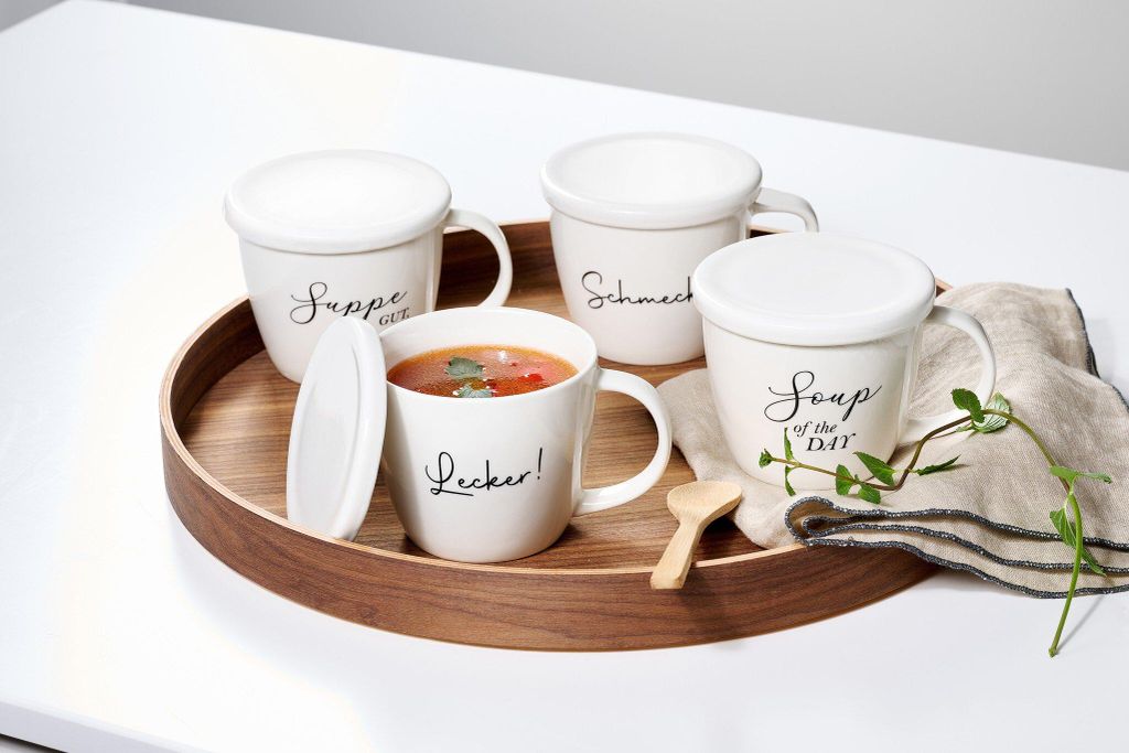 Suppentasse 460ml mit Deckel 4er Set Soppa = Gut