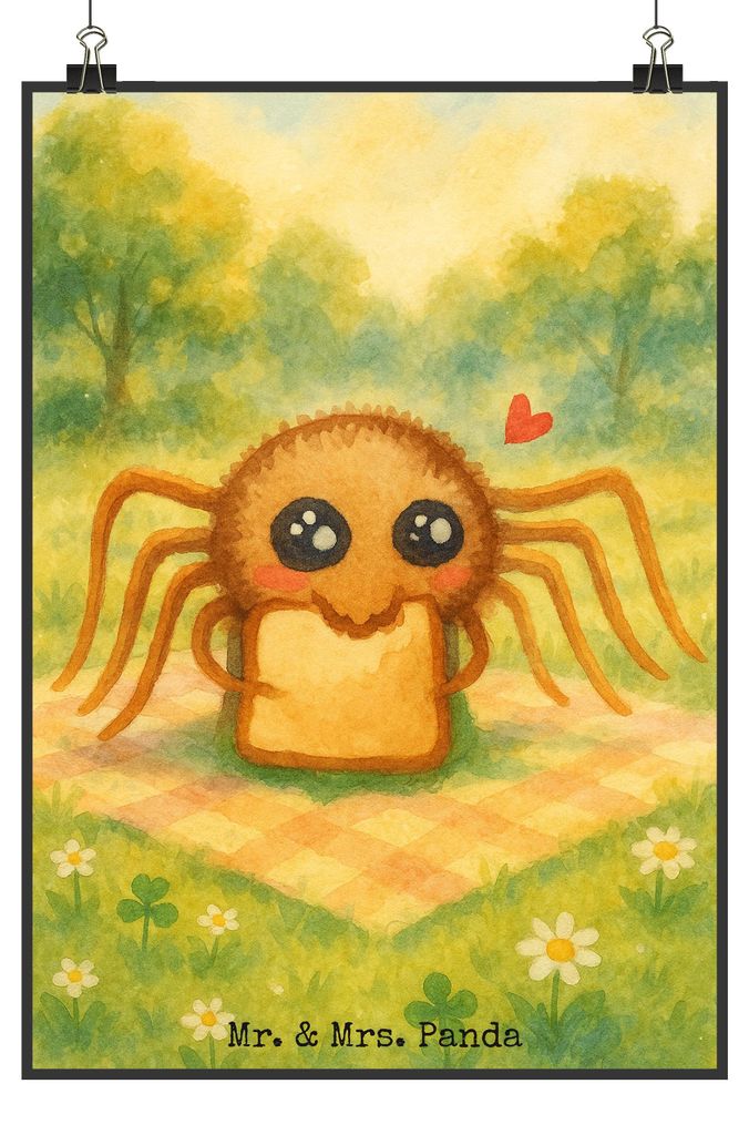 Mr. & Mrs. Panda Bild Spinne Agathe Sandwich Design DIN A1 - Weiß - Geschenk, Glück, Plakat, Wandbild, drucke, Alles Wird gut, grafikposter, Mut,...