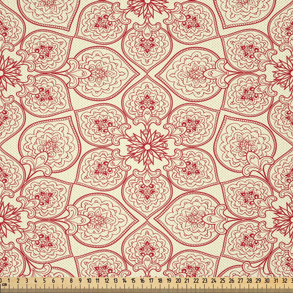 ABAKUHAUS traditionell Satin Stoff als Meterware, Far Eastern Bohemian Floral Ethnische asiatische Design mit Arabesque Einflüsse, 1 M (148 x 100 ...