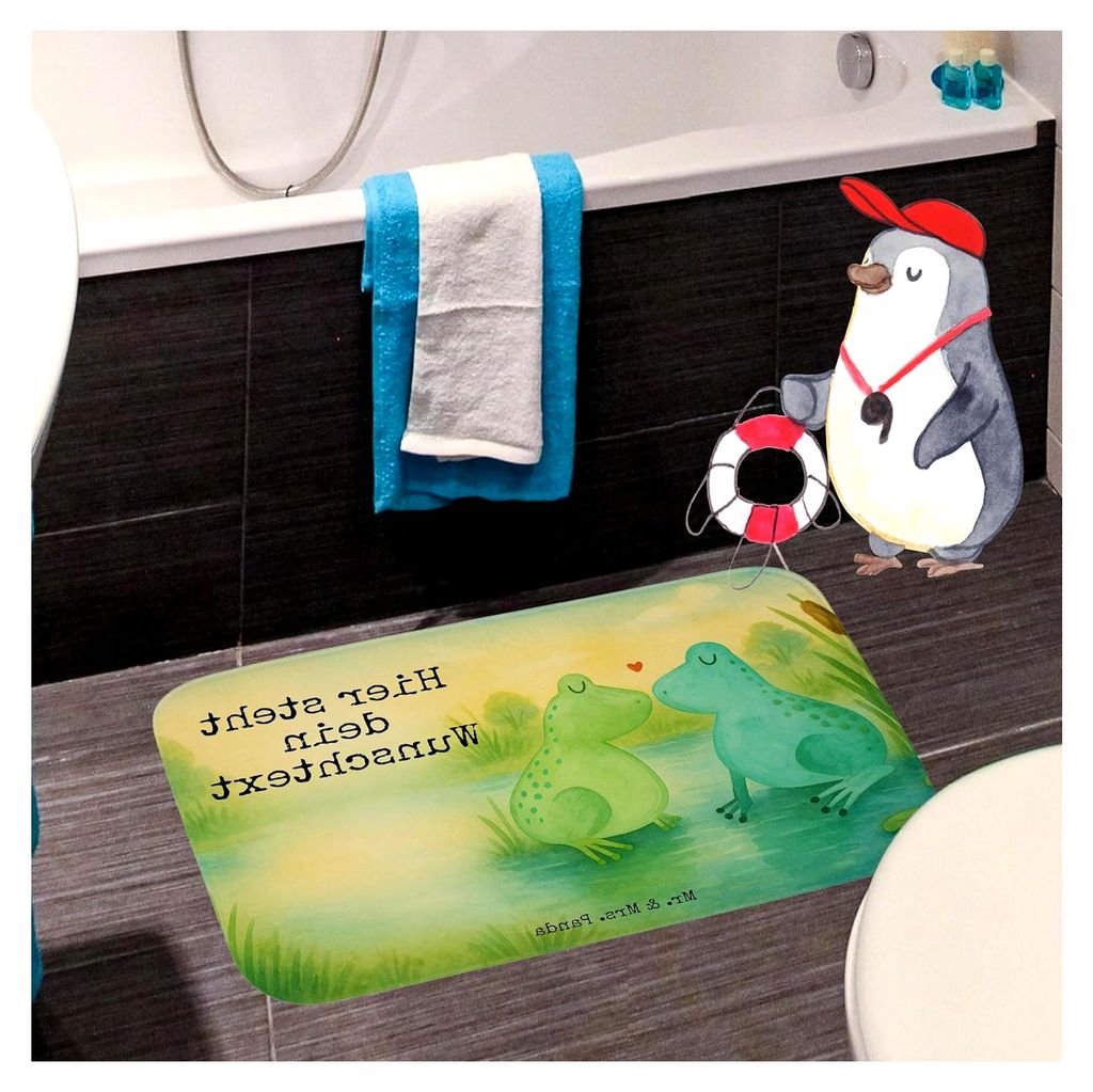 Badematte Frosch Liebe Design - Geschenk, Pärchen, personalisiert, verliebt, selbst gestalten, Duschmatte, Hochzeitstag, Küssen, Badvorleger mit ...