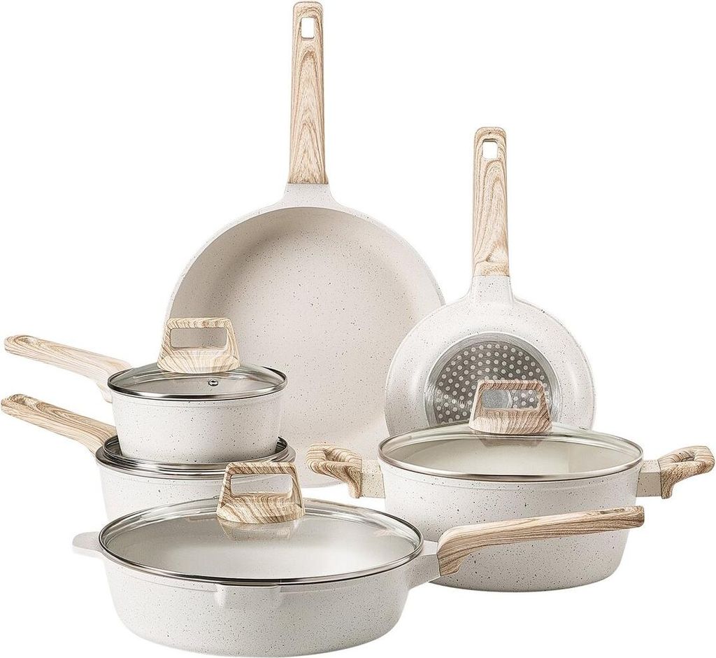 17 Piece Pots and Pans Set, Granite Nonstick Cookware Set, Induction Cookwares, Kitchen RV Cooking Sets with Frying, Sauce, Saute, Tempered Glass L...