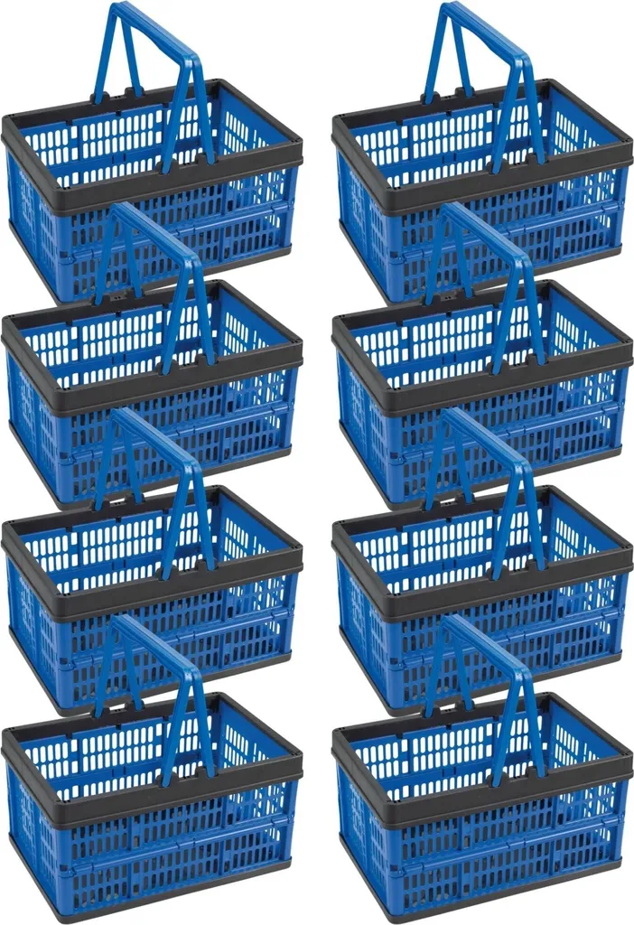 Novaliv Lot de 8 Boîtes Pliantes 16L Bleu - Panier de Rangement avec Anses