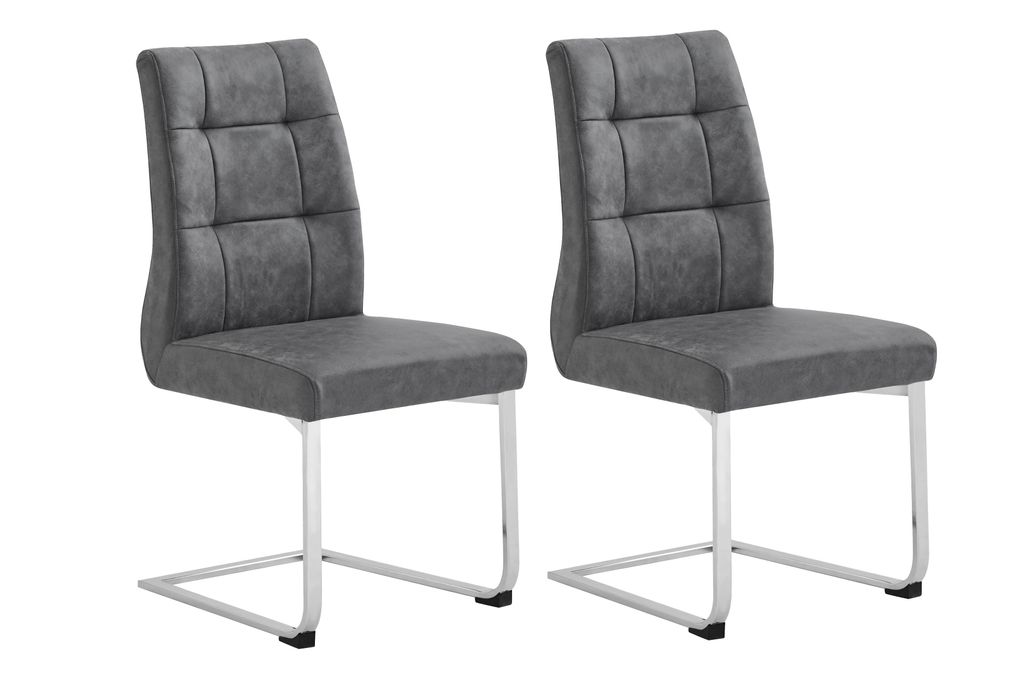 byLIVING Freischwinger Marlen-XXL-XXL 2er-Set, Metall chrom, Vintage Stoff anthrazit, Belastbarkeit bis 150 kg