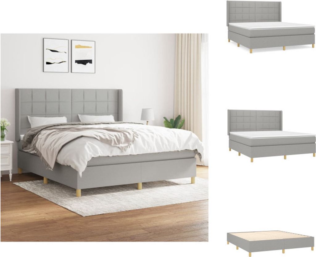 vidaXL Boxspringbett mit Matratze Hellgrau 180x200 cm Stoff - Betten & Bettgestelle