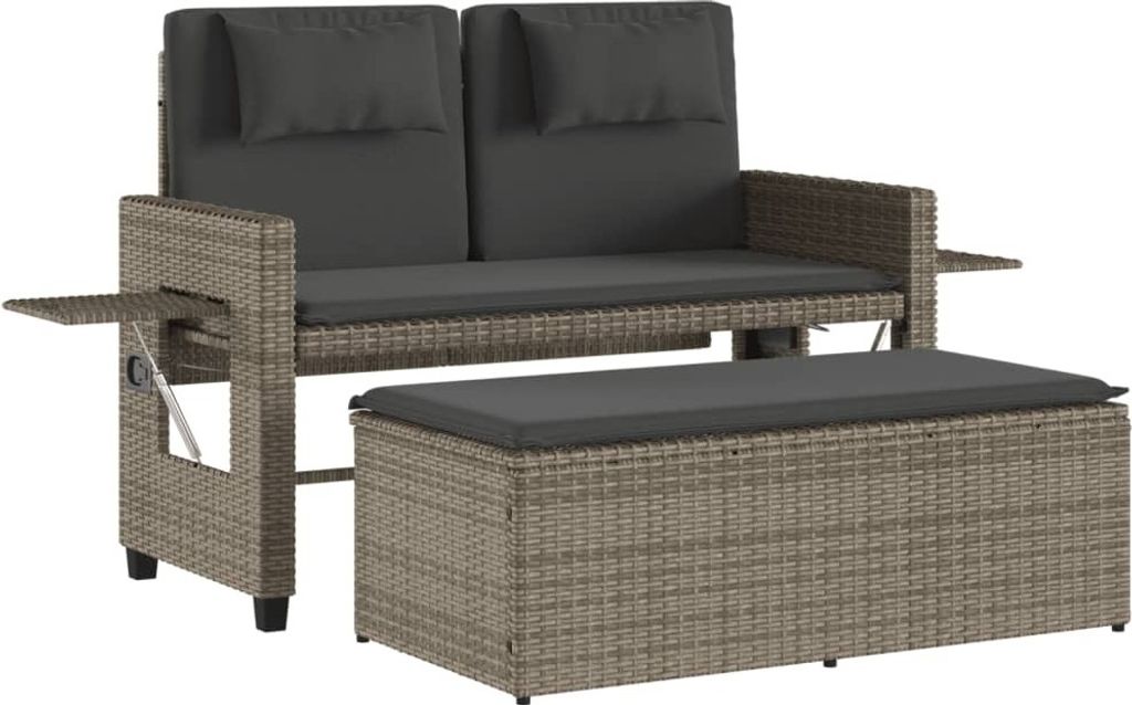 vidaXL Gartenbank Verstellbar mit Kissen Grau Poly Rattan Produktbild 