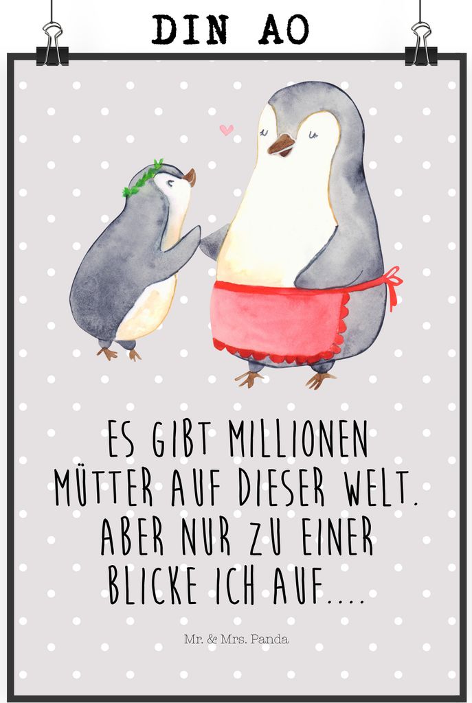 Mr. & Mrs. Panda Bild Pinguin mit Kind DIN A0 - Grau Produktbild 