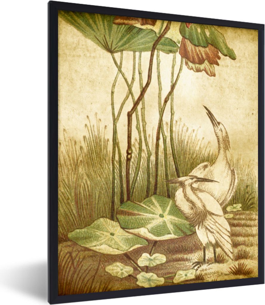 MuchoWow MuchoWow Gerahmtes Poster Antiker Vogeldruck elegante Vögel 30x40 cm - Poster mit zchwarzem Bilderrahmen - Wanddeko - Kunstdrucke