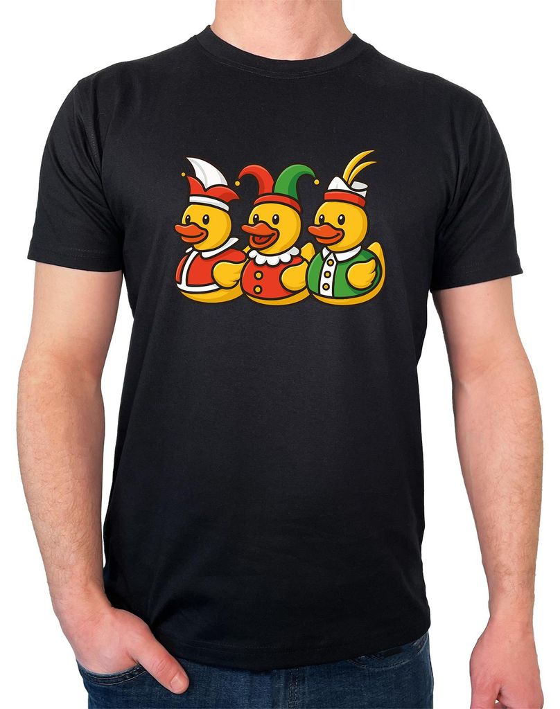 Huuraa Herren T-Shirt Quietscheente Dreigestirn Gummiente Karneval XXL Black Bio Baumwolle Fairtrade Herrenshirt Geschenkidee