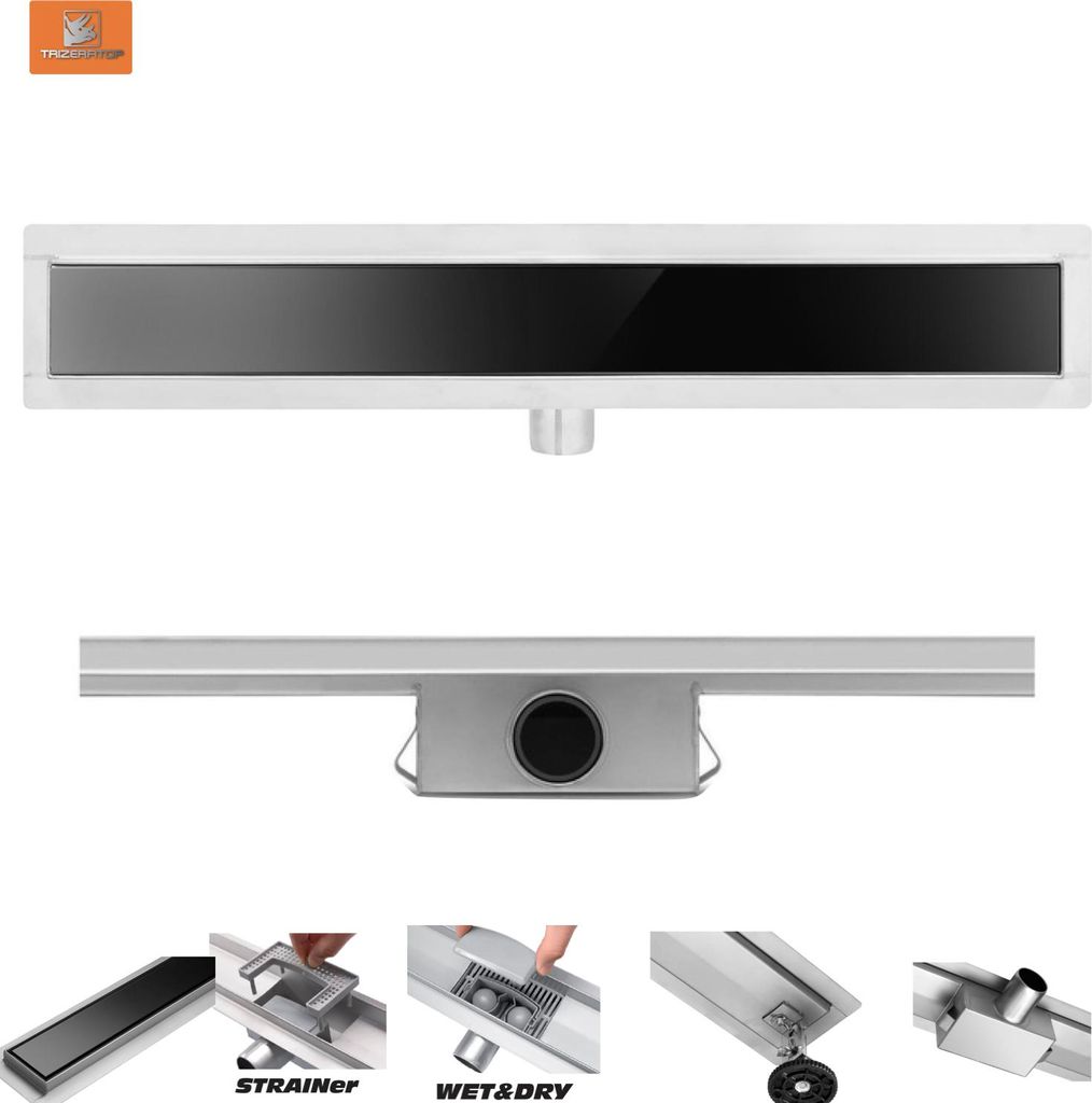 Duschrinne, Bodenablauf 60cm Black Glass