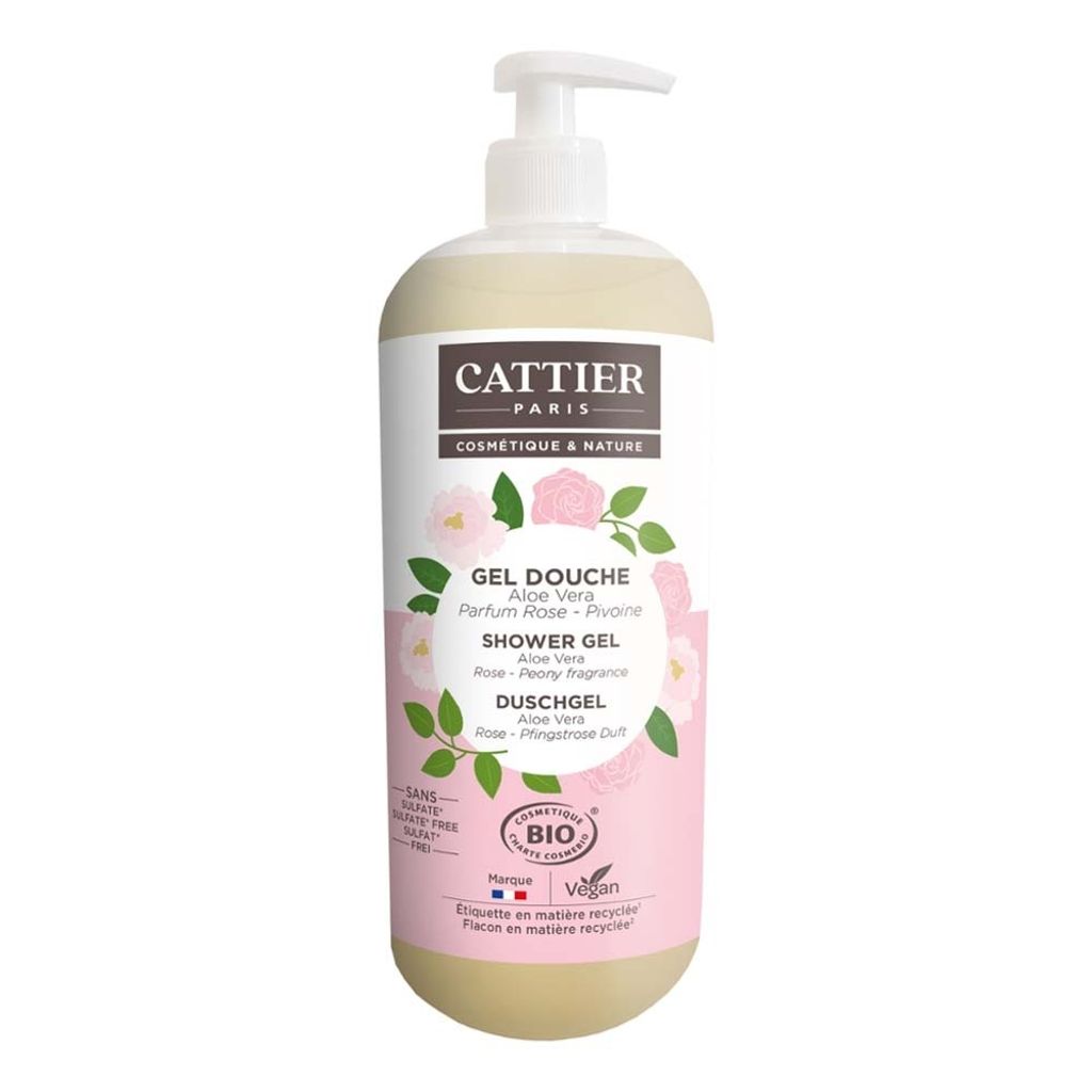 Cattier Duschgel Aloe Vera Rose-Pfingstrose Duft Bio 1L