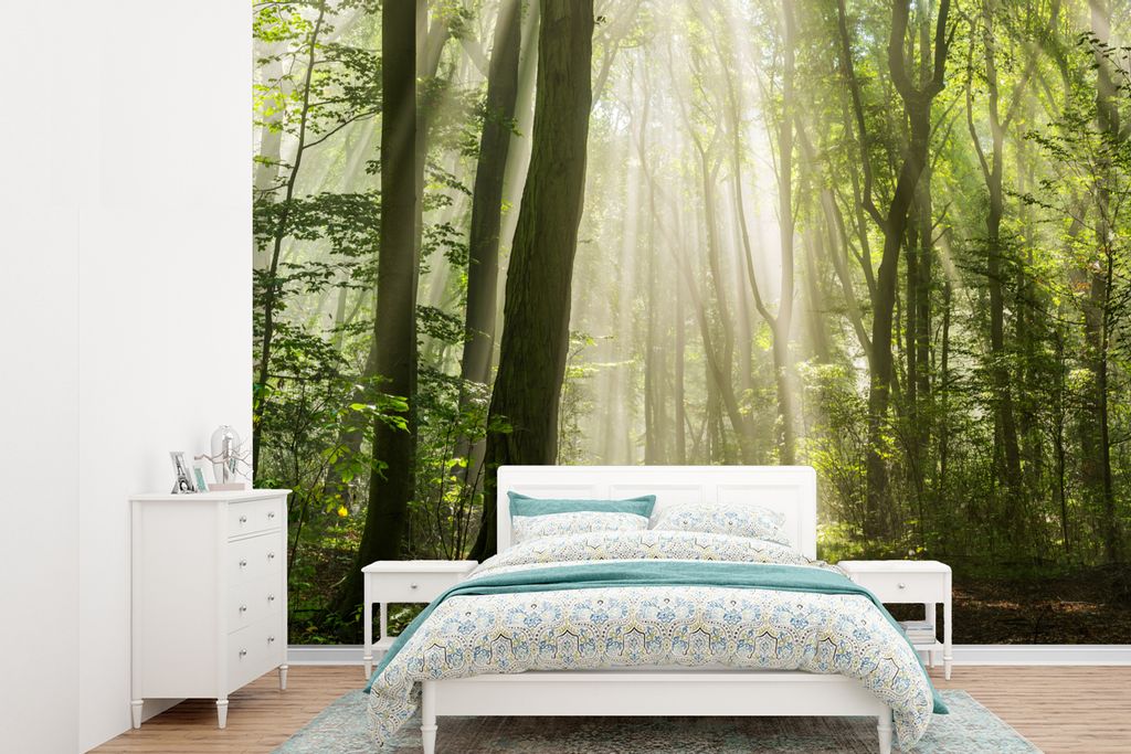 MuchoWow Fototapete für Wohnzimmer oder Schlafzimmer Wandtapete Vinyl Motivtapete Wald - Licht - Natur - Landschaft - 305x220 cm - Wandbilder