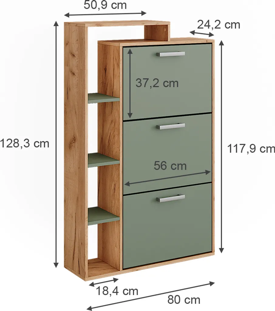 Rangement chaussures 3 compartiments 80x128cm Vicco Orlando Chêne Vert - 2