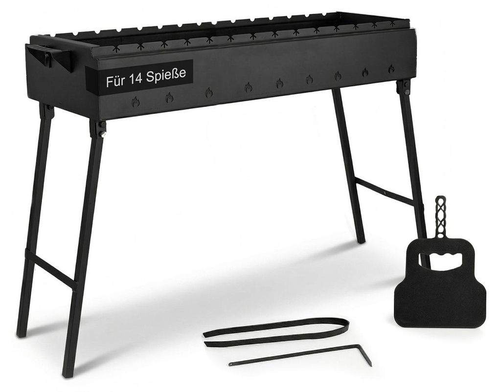 Klappbar Mangal für 14 Spieße 90cm Stahl 2,0mm Grillfächer Produktbild 