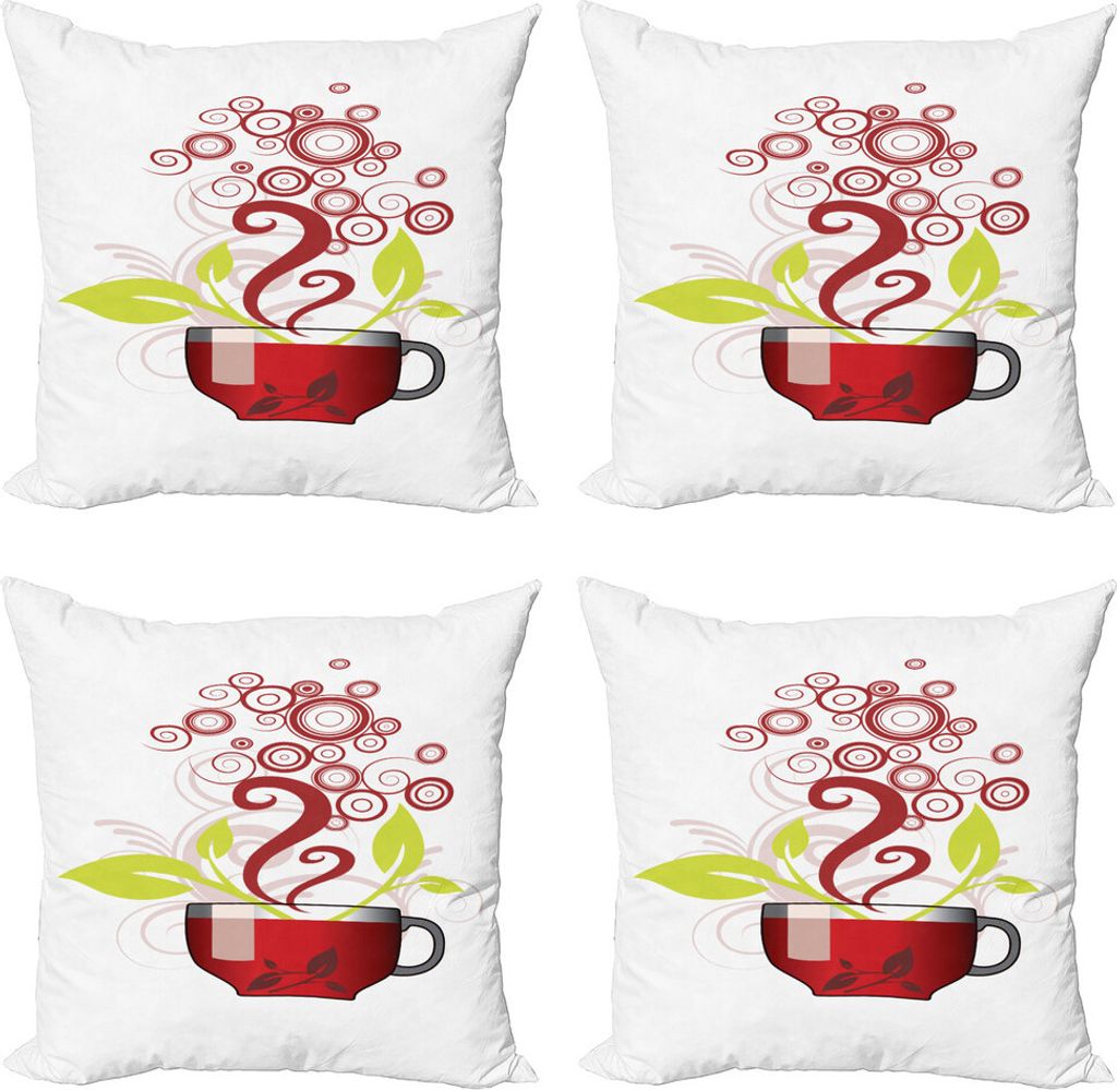 ABAKUHAUS Tee-Party Kissenbezug Set (4 Stück), Kreise Spiralen Blätter, Moderner Doppelseitiger Digitaldruck, 50 cm x 50 cm, Grüne Paprika Weiß