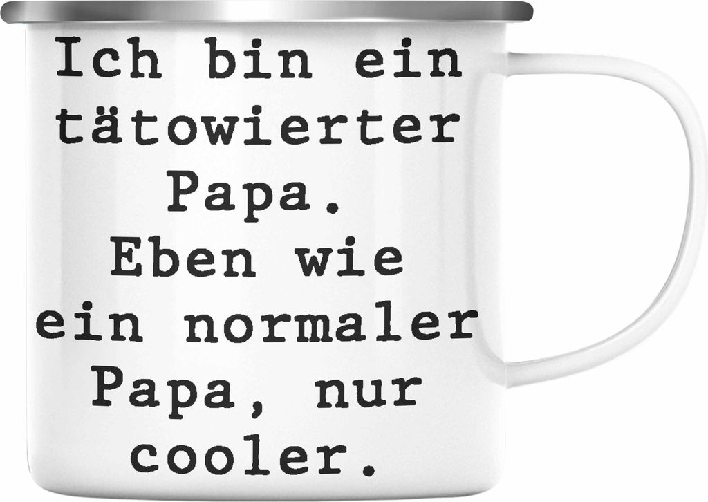 Trendation - Tattoo Papa Geschenk Emaille Tasse Vater Vatertag Geschenkidee Vatertagsgeschenk von Sohn Tochter Lustige Sprüche Emaille Emaille Tas...