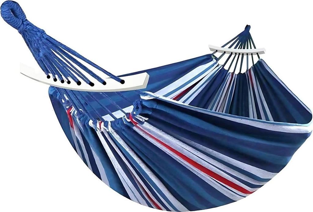 Hängematte Baumwolle blau 260x150 cm für Camping Outdoor robust Tragkraft 200 kg