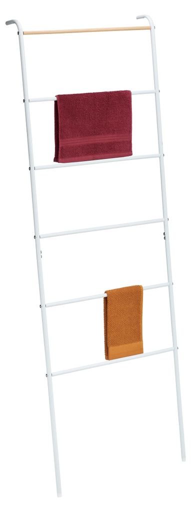 Handtuchleiter Metall 6 Sprossen, Wäscheleiter Handtücher, Kleidung, HBT: 160,5x55,5x10 cm, Bad Leiter, weiß
