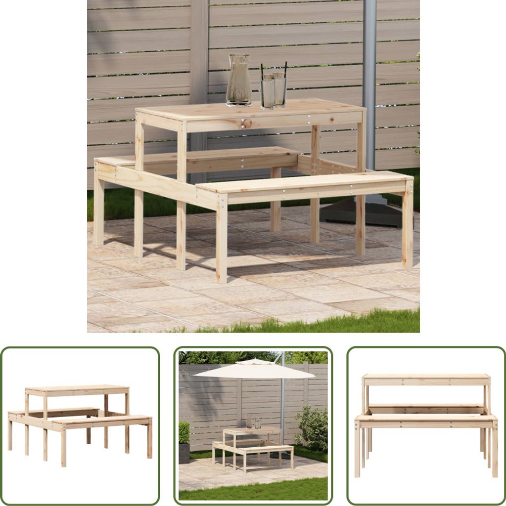 The Living Store Picknicktisch 110x134x75 cm Massivholz Kiefer