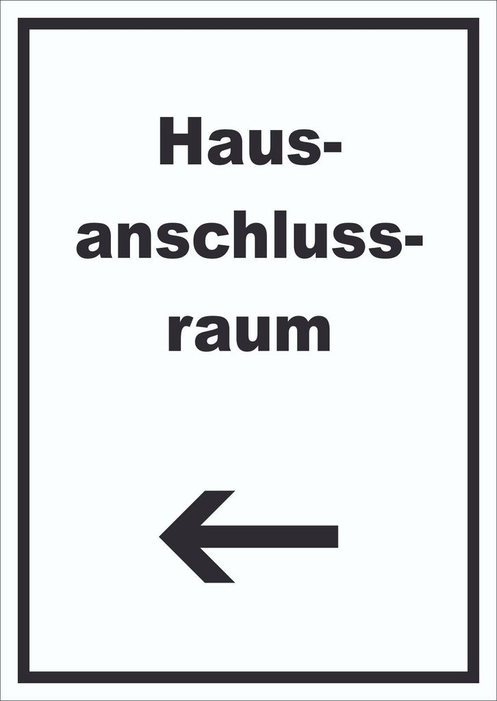 Hausanschlussraum Schild mit Text und Richtungspfeil links HAR hochkant A6 Rückseite selbstklebend
